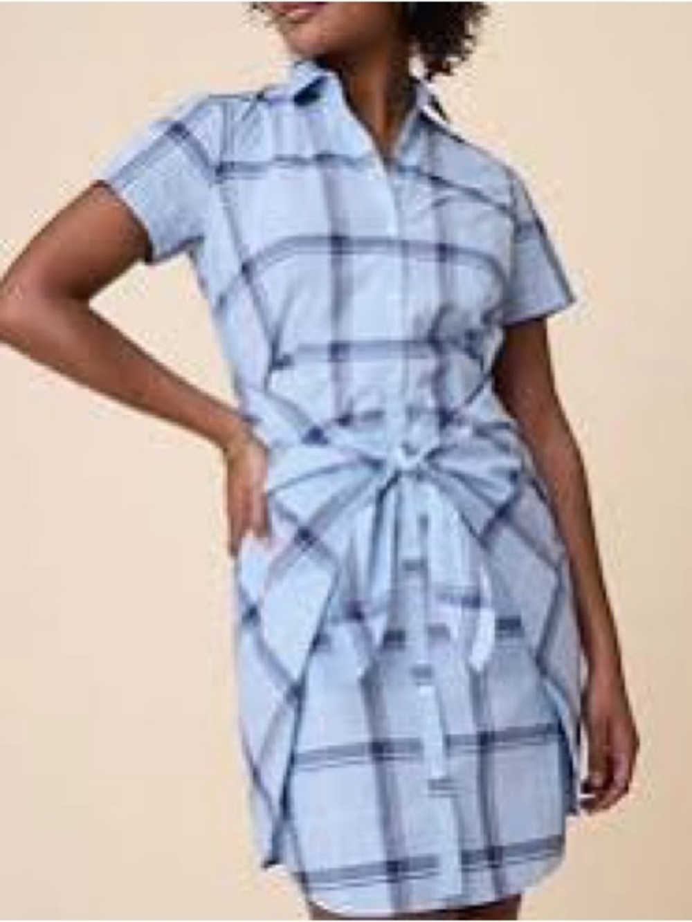 UNTUCKit Caroline Blue Plaid Tie Waist Shirt Dress Size 14